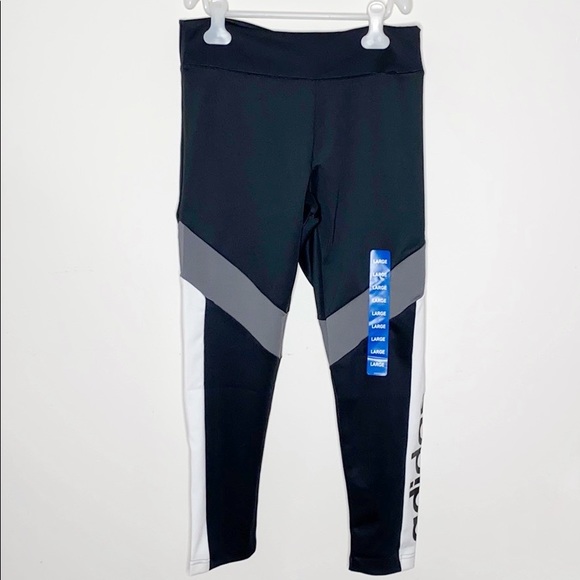 Adidas black grey white colorblock tights leggings - Picture 2 of 7